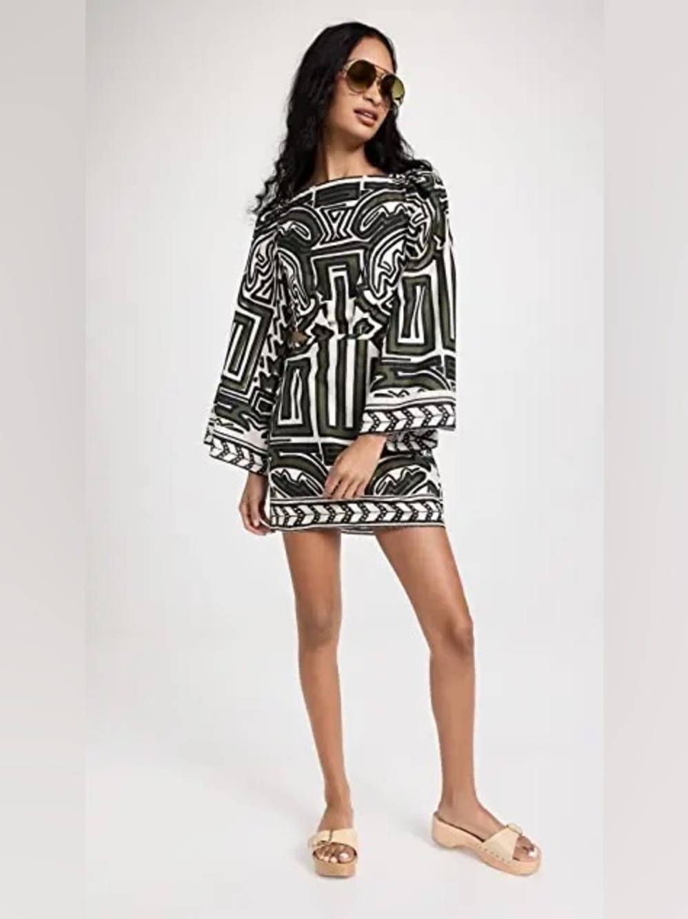 Johanna Ortiz Olive Green and Black Graphic Mini Dress